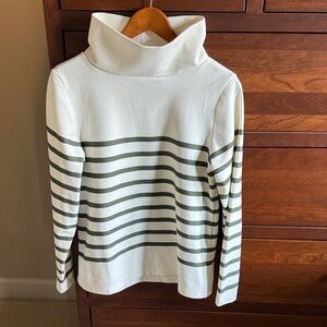 Dudley Stephens Cream and Green Striped Turtleneck Park Slope Sweatshirt